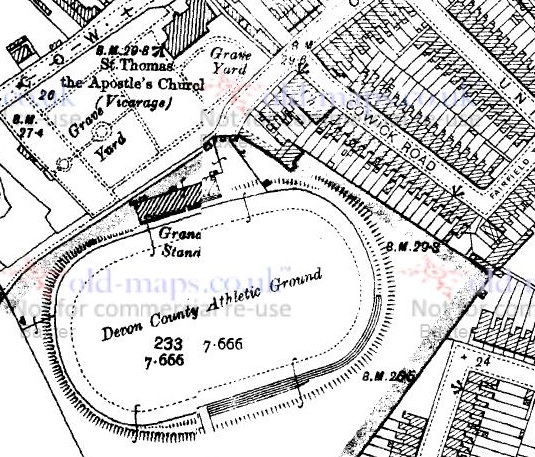 Exeter - County Ground : Map credit Old-Maps.co.uk historic maps